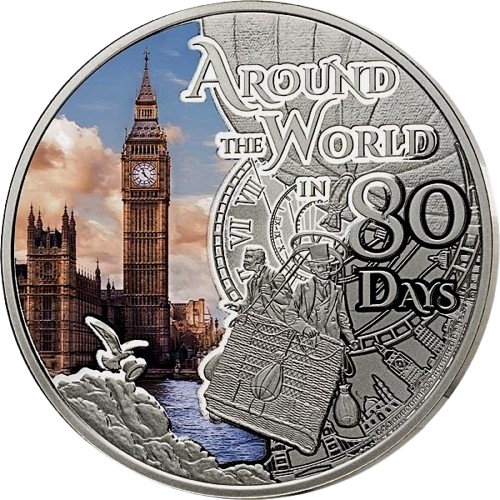Камерун 500 франков КФА 2023 «Вокруг света за 80 дней — Лондон» — серебро ½ oz Ag 999, Proof, цветная